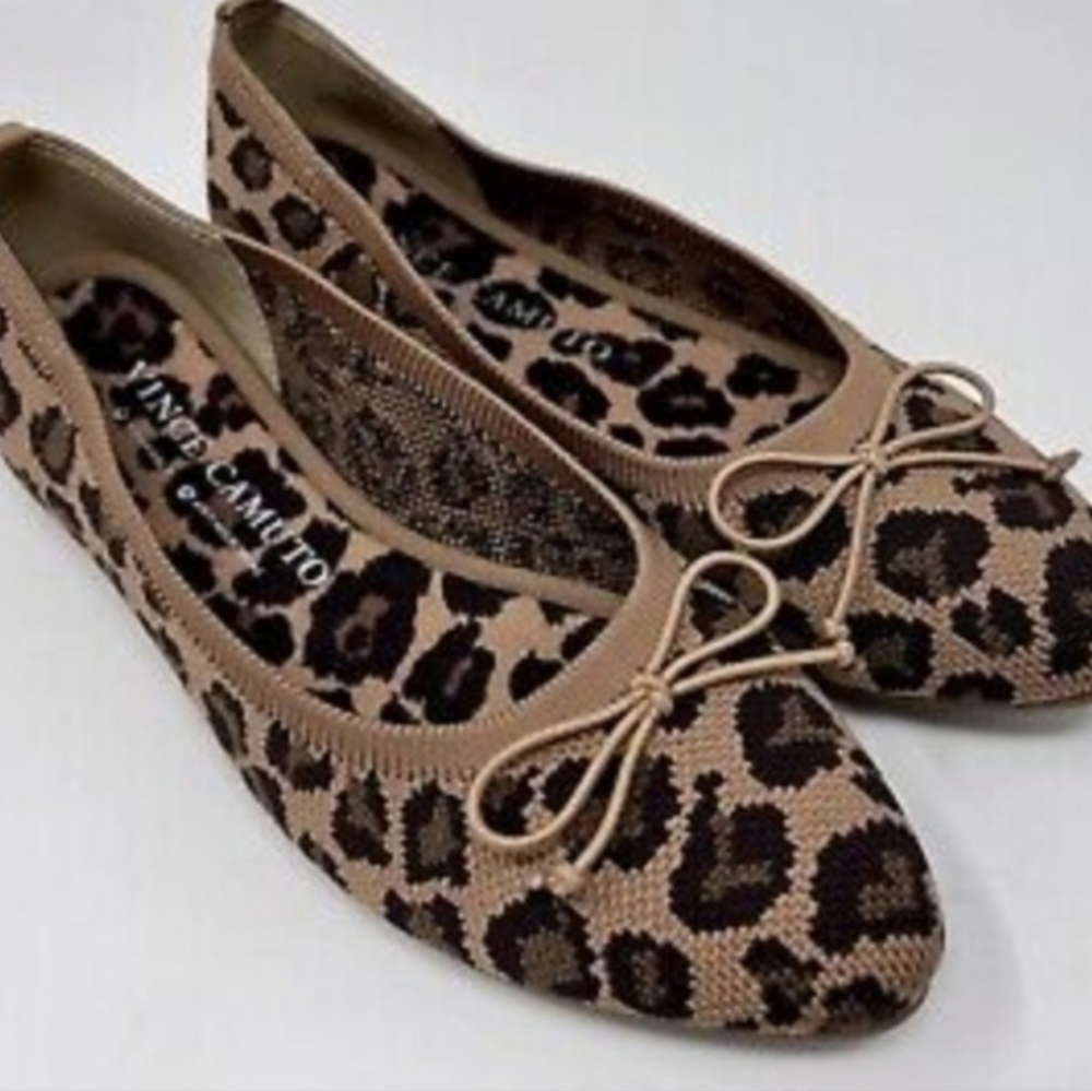 Vince Camuto Leopard Print Knit Ballet Flats in Tan and Black